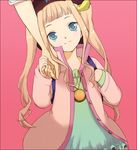  black_hat blue_eyes brown_hair coat elle_mel_martha green_shirt hat holding_hands iseyun jewelry necklace out_of_frame shirt solo_focus tales_of_(series) tales_of_xillia tales_of_xillia_2 