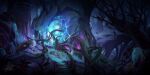  1boy branch chinnkun coat dark dragon eastern_dragon egg facing_away fantasy forest from_behind glowing landscape nature original painterly red_coat signature tree 