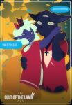 2_horns 3_eyes ambiguous_anthro ambiguous_gender anthro blush bovid caprine clothed clothed_ambiguous clothing cult_of_the_lamb dialogue digital_drawing_(artwork) digital_media_(artwork) domestic_cat duo english_text felid feline felis head_tuft hi_res horn kittem4 lamb_(cult_of_the_lamb) mammal massive_monster_(studio) multi_eye narinder sheep smile speech_bubble talking_to_another talking_to_partner text tuft