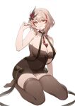  1girl absurdres alcohol azur_lane bare_shoulders breasts brown_dress brown_eyes brown_thighhighs cleavage commentary covered_navel dress evening_gown hair_ornament halter_dress halterneck highres large_breasts looking_at_viewer multicolored_hair official_alternate_costume pouring pouring_onto_self red_hair red_wine roon_(azur_lane) roon_(viridescent_lullaby)_(azur_lane) shibuya_(kurokamishain) short_hair solo streaked_hair thighhighs tight_clothes tight_dress two-tone_hair wine zettai_ryouiki 