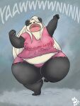 2019 3:4 anthro artist_logo bangs barefoot bear belly belly_peeking_out big_breasts biped bodily_fluids bottom_heavy breasts claws cleavage clothed clothing cute_fangs digital_media_(artwork) english_text eyes_closed fangs feet female front_view full-length_portrait giant_panda grey_background hair hi_res huge_hips huge_thighs logo long_hair mammal navel on_one_leg one_fang open_mouth overweight overweight_anthro overweight_female pajamas panties pawpads paws pink_clothing pink_pajamas pink_panties pink_shirt pink_topwear pink_underwear portrait shirt simple_background solo squeeesh squeeeshie standing stretching tears teeth text text_on_clothing text_on_shirt text_on_topwear thick_thighs tired topwear underwear waking_up white_hair wide_hips yawn