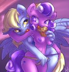  amber_eyes anthro anthrofied atryl blonde_hair cutie_mark derpy_hooves_(mlp) duo equine female food friendship_is_magic hair hat horse lesbian licking mammal muffin my_little_pony pegasus pony purple_eyes purple_hair pussy screwball_(mlp) tongue two_tone_hair wings 