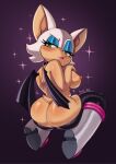 absurd_res anthro axel_hell bat bat_wings big_breasts big_butt big_ears blue_eyeshadow blush boots breasts butt choker clothed clothing eyelashes eyeshadow female footwear hair hi_res jewelry legwear looking_back makeup mammal membrane_(anatomy) membranous_wings necklace partially_clothed rear_view rouge_the_bat sega shoes short_tail solo sonic_the_hedgehog_(series) tail thigh_boots thigh_highs topless topless_anthro topless_female white_hair wings