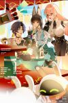  1boy 1other 3girls absurdres animal_ears asaba_harumasa bangboo_(zenless_zone_zero) black_hair black_skirt blunt_bangs breasts censored dress_shirt eating eous_(zenless_zone_zero) fox_ears fox_girl glasses hair_between_eyes high-waist_skirt highres horns hoshimi_miyabi large_breasts long_hair mosaic_censoring multiple_girls naru9 oni open_mouth outdoors parted_bangs pencil_skirt pink_hair red_eyes shirt short_hair sidelocks skirt smile soukaku_(zenless_zone_zero) tsukishiro_yanagi white_hair yellow_eyes zenless_zone_zero 