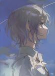  1girl asakura_toru blue_eyes gradient_hair highres idolmaster idolmaster_shiny_colors multicolored_hair necktie orniflop school_uniform shirt short_hair solo white_shirt 