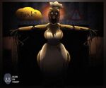 animatronic anthro apron avian beak beanontoast big_breasts bird breasts chicken chicken_girl clothing feathers female five_nights_at_freddy&#039;s five_nights_at_freddy&#039;s_2 galliform gallus_(genus) hi_res machine orange_beak phasianid purple_eyes robot scottgames solo thick_thighs withered_chica_(fnaf) yellow_body yellow_feathers