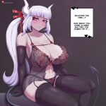 areola babydoll big_breasts biped blush breasts clothing demon demon_humanoid eyelashes female hair helltaker hi_res humanoid legwear lingerie lucifer_(helltaker) nightgown nipples not_furry panties ponytail pupils sitting smile spade_tail tail tehhank thick_thighs thigh_highs three-quarter_view translucent translucent_clothing translucent_lingerie underwear