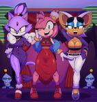 2025 accessory amy_rose anthro bandeau bat belt big_breasts big_ears black_nose blaze_the_cat blazer bottomwear bracelet breasts chao_(sonic) cleavage clothed clothing deep_cleavage deliciouscake denim denim_bottomwear denim_clothing domestic_cat dress eulipotyphlan eyelashes eyeshadow eyewear felid feline felis female footwear forehead_gem fully_clothed gem gloves green_eyes group hair hair_accessory hairband hand_behind_head handwear hedgehog hi_res jeans jewelry lipstick looking_at_viewer makeup mammal necklace one_eye_closed open_mouth open_smile pants pendant pink_lipstick purple_clothing purple_dress purple_eyeshadow purple_hair red_clothing red_dress rouge_the_bat sega shoes short_hair smile sonic_the_hedgehog_(series) standing sunglasses teeth the_murder_of_sonic_the_hedgehog topwear wearing_sunglasses