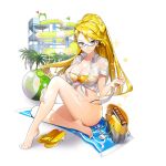  1girl bag ball beachball bikini blonde_hair braid breasts glasses large_breasts long_hair masyu_yuyu palm_tree sandals see-through_clothes see-through_shirt shirt single_braid sitting swimsuit torte_zief tree uchi_no_hime-sama_ga_ichiban_kawaii unworn_sandals water_slide yellow_bikini yellow_eyes yellow_sandals 