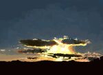  black_clouds dark glowing gradient_sky highres hisachan55cute mountainous_horizon no_humans original pixel_art scenery silhouette sky sky_focus sunrise 