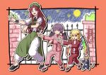  3girls :d :o beret black_ribbon black_shoes blonde_hair border bow braid cat child&#039;s_drawing closed_mouth collared_shirt crystal fighting_stance flandre_scarlet frilled_sleeves frills full_body green_hat green_skirt green_vest hair_bow hat hat_ornament hong_meiling inuno_rakugaki long_hair long_sleeves multicolored_wings multiple_girls neck_ribbon open_mouth outline outside_border outstretched_arm pants parted_bangs pink_pants pink_shirt pointy_ears purple_hair red_border red_bow red_eyes red_hair red_pants red_shirt red_shoes remilia_scarlet ribbon shirt shoes short_hair short_sleeves skirt skirt_set smile standing star_(symbol) star_hat_ornament touhou twin_braids vest white_outline white_pants white_shirt wings 