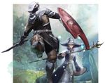  1girl dark_souls grass hat hood knife leaf nukotama robe shield souls_(from_software) staff tree witch_beatrice 