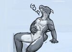 2012 ambiguous_species anthro black_text body_outline claws colored dragon duo eyes_closed grey_background grey_body grey_tail guide_lines hand_on_belly jeri_kleinlowe macro_pred male male_pred micro micro_prey muscular muscular_male mythological_creature mythological_scalie mythology neck_bulge nude_male nude_pred oral_vore satisfied satisfied_look scalie simple_background sitting smile swallowing tail text vore white_body