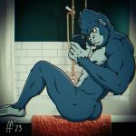 2023 5_fingers anthro ape black_body black_fur butt cellphone digital_drawing_(artwork) digital_media_(artwork) electronics fabfelipe fingers fur gorilla grey_body haplorhine hi_res holding_cellphone holding_object holding_phone holding_smartphone male mammal muscular muscular_anthro muscular_male nipples nude_anthro nude_male phone primate smartphone solo