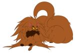 4_toes 5_fingers absurd_res anthro beady_eyes belly big_butt black_claws black_nose bottomwear breasts breasts_on_ground brown_body brown_eyebrows brown_fur brown_hair brown_nipples butt canid canine canis claws clothing digitigrade eyebrows eyelashes feet female fingers frown fur gabbrie_emberwood hair hair_on_floor hi_res long_hair looking_away lying mammal neck_tuft nipple_outline nipples on_front pawpads pupils raised_arm semi-anthro sitting solo tail teeth thick_thighs toes tuft whiskers wide_hips wolf yellow_sclera yellow_teeth zuremow