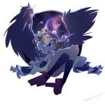 1girl absurdres black_hair black_socks black_wings chi_xian_fan_de_hai_niao feathered_wings geta hat highres looking_at_viewer red_eyes shameimaru_aya shirt short_hair socks solo tengu-geta thighs tokin_hat touhou white_shirt wings 