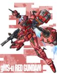  absurdres armor bit_(gundam) character_name commentary gquuuuuux gun gundam gundam_gquuuuuux highres holding holding_gun holding_weapon li_li_li_li_jun mecha mecha_focus mobile_suit no_humans red_armor red_gundam robot science_fiction solo v-fin weapon zeon 