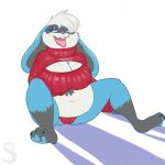 1:1 2017 alternate_version_at_source anthro artist_logo belly big_breasts blue_eyes blue_pawpads breasts buckteeth butt camel_toe cleavage_cutout clothed clothing cropped_sweater crossgender cutout digital_media_(artwork) eyelashes feet female floppy_ears hair hair_over_eye half-closed_eyes hand_on_belly hand_on_own_belly hi_res hindpaw lagomorph leporid lidded_eyes logo looking_well-fed lop_ears mammal mtf_crossgender narrowed_eyes navel open_mouth open_smile overweight overweight_anthro overweight_female panties pantsless pawpads paws rabbit red_clothing red_panties red_sweater red_topwear red_underwear satisfied simple_background sitting smile solo spread_legs spreading squeeeshie stuffing sweater teeth tongue tongue_out topwear turtleneck underwear white_background white_hair winston_(roller-2009)