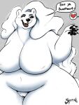 2020 3:4 anthro artist_logo bear belly big_breasts big_hair black_eyeliner black_eyes black_eyeshadow black_lips black_nose black_pawpads blush blush_lines breasts curvy_figure digital_media_(artwork) english_text eyeliner eyeshadow fangs featureless_breasts female front_view fur genitals gesture grey_background hair heart_symbol hi_res huge_breasts huge_hips huge_thighs lips logo long_hair makeup mammal mascara mature_anthro mature_female navel nipple_outline nude offscreen_character one_eye_closed open_mouth open_smile pawpads paws polar_bear portrait simple_background slightly_chubby slightly_chubby_anthro slightly_chubby_female smile solo speech_bubble squeeeshie stacy_(squeeeshie) talking_to_another teeth text thick_thighs three-quarter_portrait tongue ursine voluptuous vulva waving white_body white_fur white_hair wide_hips wink winking_at_another