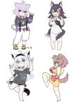  4girls absurdres ahoge animal_ear_fluff animal_ears black_hair black_hoodie blush boxing_gloves cat_ears cat_girl cat_tail fox_ears fox_girl hair_between_eyes hair_ornament highres hololive hood hoodie inugami_korone kickboxing leotard long_hair long_sleeves looking_at_viewer multicolored_hair multiple_girls nekomata_okayu nekomata_okayu_(1st_costume) ookami_mio purple_eyes purple_hair red_hair shirakami_fubuki shirt short_hair sickpoly7188 sidelocks simple_background smile sports_bra streaked_hair t-shirt tail virtual_youtuber white_hair wolf_ears wolf_girl wolf_tail 