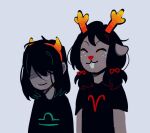 2025 anonymous_artist anthro aradia_megido black_clothing black_hair black_shirt black_topwear clothing deer deltarune duo female grey_background grey_body grey_skin hair hi_res homestuck human kris_(deltarune) male mammal ms_paint_adventures new_world_deer noelle_holiday parody reindeer shirt simple_background terezi_pyrope topwear undertale_(series) unknown_artist