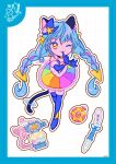  1girl animal_ear_fluff animal_ears bare_shoulders bell black_choker blue_boots blue_border blue_gloves blue_hair blue_hat blue_shirt boots border braid cape cat_ears cat_girl cat_tail choker circle_skirt collared_shirt cure_cosmo deformed dot_nose dotted_line elbow_gloves extra_ears eyelashes finger_to_mouth full_body fur-trimmed_boots fur-trimmed_gloves fur-trimmed_skirt fur_trim gloves glowstick grid_background hair_ornament hat hat_ornament highres long_hair looking_at_viewer low_twin_braids magical_girl mini_hat mini_top_hat miniskirt multicolored_hair multicolored_skirt neck_bell one_eye_closed outline parted_lips penlight_(glowstick) precure purple_hair rainbow_skirt shirt signature skirt sleeveless sleeveless_shirt smile solo standing star_(symbol) star_hat_ornament star_twinkle_precure streaked_hair tail tail_ornament tail_ring thigh_boots top_hat triangle_hair_ornament twin_braids two-tone_hair uwded_207 very_long_hair white_background white_cape white_outline yellow_eyes yuni_(precure) 
