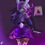 absurd_res alternative_fashion anthro arcane_(tv_series) aristar chemicals clothing fog hi_res hoodie huge_filesize knife league_of_legends male mask mechanical_arm mechanical_leg poki_(aristar) purple_eyes riot_games solo spikes steampunk tencent topwear