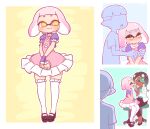  1boy 2girls :&lt; :3 alternate_costume aqua_hair aqua_shirt artist_name black_hair black_pants black_shoes blush bowl_cut chair choker closed_mouth commentary dark-skinned_female dark_skin doctor dress english_commentary eyelashes faceless faceless_male frown gradient_hair green_eyes hand_on_another&#039;s_arm high_heels holding holding_stethoscope inkling jacket long_sleeves marina_(splatoon) medium_hair mike_inel multicolored_hair multiple_girls octoling on_chair open_clothes open_jacket open_mouth pants pearl_(splatoon) pink_dress pink_hair pointy_ears puffy_short_sleeves puffy_sleeves purple_choker purple_jacket shirt shoes short_hair short_sleeves sitting smile splatoon_(series) splatoon_2 star-shaped_pupils star_(symbol) stethoscope stethoscope_around_neck swivel_chair symbol-shaped_pupils tentacle_hair thighhighs undercut very_short_hair white_jacket white_thighhighs yellow_eyes yuri zettai_ryouiki 