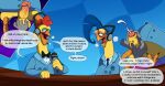 2_toes activision anthro avian avian_caruncle balls beak bird blue_clothing blue_hair blue_suit bodily_fluids bow_tie breath breathing button_(fastener) checkered checkered_background chick_gizzard_lips chicken clothed clothing collared_shirt comb_(anatomy) crash_bandicoot_(series) crash_team_racing_(series) crash_team_racing_nitro-fueled cum cumshot desk detailed_background dialogue disembodied_hand dress_shirt duo ejaculation electronics erection feet freudian_slip fur furniture galliform gallus_(genus) genital_fluids genitals green_eyelids hair half-closed_eyes handjob head_crest headgear headphones headset hi_res holding_microphone holding_object humanoid_genitalia humanoid_penis looking_at_another looking_at_partner looking_pleasured male male/male masturbation microphone narrowed_eyes necktie open_mouth orgasm orgasm_face pantsless pantsless_anthro pantsless_male partially_clothed pattern_background penile penis phasianid pink_eyelids red_comb_(anatomy) sex shaking shirt simple_background speech_bubble spread_legs spreading stew_(crash_bandicoot) stuttering suit suit_jacket sweat sweatdrop sweating_profusely table toes tongue tongue_out topwear tremble_lines trembling under_table uvula vein veiny_penis vorechestra yellow_body yellow_fur