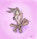 2012 3_toes 4_fingers abstract_background anthro arm_tuft athletic bashful belly bent_legs biped black_eyes black_nose brown_body brown_fur calf_tuft canid canine canis casual_nudity chest_tuft collarbone colored coyote curling_tail curling_toes dated digital_drawing_(artwork) digital_media_(artwork) digital_painting_(artwork) ears_front elbow_tuft embarrassed eyebrows feet feet_together_knees_apart fingers fur glance hands_together humanoid_heel knee_tuft leg_tuft looking_at_viewer looney_tunes male mammal multicolored_body multicolored_fur nervous nervous_smile nude painting_(artwork) paws pecs pink_background pinup plantigrade pose raised_eyebrows shaded shadow shoulder_tuft shy signature simple_background sitting sket sketch sketchy skinny smile smiling_at_viewer soles solo stevethedragon tail tan_belly tan_body tan_eyebrows tan_fur toes tuft two_tone_body two_tone_fur warner_brothers wide_eyed wile_e._coyote yellow_sclera