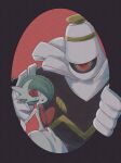  bob_cut colored_skin denmofumofu dusknoir gardevoir ghost green_hair hair_over_one_eye highres looking_at_viewer mega_gardevoir mega_pokemon one-eyed pokemon pokemon_(creature) red_eyes white_skin 