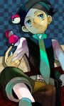  bad_id bad_pixiv_id bored frontier_brain green_eyes holding holding_poke_ball lowres male_focus mob_mob necktie nejiki_(pokemon) poke_ball poke_ball_(generic) pokemon pokemon_(game) pokemon_dppt pokemon_platinum sitting solo 