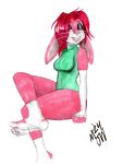 2024 5_fingers 5_toes absurd_res anthro bedroom_eyes big_ears clothing colored countershade_feet countershade_fur countershading crossed_legs eyebrows feet female fingers fur glistening glistening_hair green_clothing green_leotard hair hi_res hooded_eyes lagomorph leotard leporid lips looking_at_viewer mammal mjw_darkmode narrowed_eyes pink_body pink_fur pinup pose rabbit red_hair seductive signature simple_background smile soles solo solo_focus stirrup_legwear teeth thick_bottom_lip toes traditional_media_(artwork) whiskers white_background white_body white_fur
