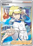  1boy artist_name blonde_hair blue_eyes card_(medium) character_name closed_mouth company_name copyright_name copyright_notice english_text fingernails frying_pan glint indoors ishikawa_hideki kitchen long_sleeves male_focus official_art outstretched_arm pokemon pokemon_card pokemon_tcg pokemon_xy shirt short_hair siebold_(pokemon) solo third-party_source trading_card v-shaped_eyebrows water water_drop white_shirt 