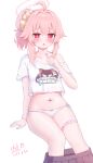 1girl absurdres ahoge animal_print black_skirt blue_archive candy cat_print clothes_pull food hair_bun hair_ornament hair_scrunchie halo highres holding holding_candy holding_food holding_lollipop lollipop long_hair looking_at_viewer natsu_(band)_(blue_archive) natsu_(blue_archive) navel official_alternate_hairstyle official_art open_mouth panties pink_hair pink_halo red_eyes scrunchie shirt short_sleeves sichuan_luo_li single_side_bun skirt skirt_pull solo stomach t-shirt thigh_strap underwear white_panties white_shirt yellow_scrunchie 