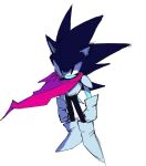 2025 anthro armor black_eyes blue_body boots clothing crossover deltarune eulipotyphlan footwear gloves handwear hedgehog kris_(deltarune) looking_at_viewer male mammal niiorv sega shoes simple_background solo sonic_the_hedgehog_(series) tail undertale_(series) white_background