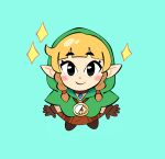  billspooks blue_background blush_stickers braid capelet compass from_above gloves green_capelet highres hyrule_warriors jewelry leather leather_gloves linkle looking_at_viewer necklace pointy_ears simple_background sparkle the_legend_of_zelda the_legend_of_zelda:_the_wind_waker toon_(style) twin_braids 