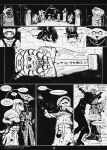 2025 4_panel_comic anthro armor biped black_eyes black_nose canid canine canis clothed clothing coffin comic dialogue domestic_cat domestic_dog ellipsis english_text eyebrows eyewear felid feline felis fingers glasses group gulonine hi_res high-angle_view holding_object hood leprzil looking_at_another male mammal marten medieval monochrome murid murine mustelid musteline open_mouth oriental_shorthair page_number question_mark rat rodent sculpture sharp_teeth speech_bubble standing statue tail talking_to_another teeth text tomb tongue torch warrior white_sclera