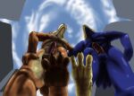 2012 anthro avian balls beak blue_body blue_feathers blue_sky building canid canine city claws cloud cloudy_sky colored duo erection falco_lombardi feathers feet fox fur genitals imminent_stomp jeri_kleinlowe low-angle_view macro macro_male male male/male mammal micro_pov nintendo nipples nude_macro oblivious orange_body orange_fur partly_cloudy penis sky smile star_fox tan_body tan_fur yellow_body yellow_skin