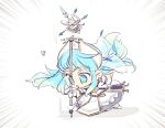  blue_hair chibi emphasis_lines etain_(mabinogi) gloves holding holding_wand holding_weapon long_hair lowres mabinogi multicolored_hair rian_(bdl) robe two-tone_hair wand weapon 
