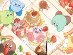  blue_skin blush_stickers cake cake_slice colored_skin cupcake flower food fruit green_skin kirby kirby&#039;s_dream_buffet kirby_(series) no_humans pastry_box pink_skin rate_muto star_(symbol) strawberry white_flower yellow_skin 