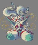absurd_res anthro areola asian_mythology big_areola big_breasts black_teeth blue_fire blue_nippojos breasts canid canine colored_fire ears_up east_asian_mythology eyes female female/female fire forked_tail fox fur grey_body grey_fur hi_res japanese_mythology kuro_kotsu lips lipstick makeup mammal mythology narrowed_eyesles nipples red_body red_fur rik_grape simple_background solo t tail tail_motion teeth unusual_anatomy unusual_tail white_body yokai