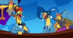 2_toes activision anthro avian avian_caruncle balls beak bird blue_clothing blue_hair blue_suit bodily_fluids bow_tie breath breathing button_(fastener) checkered checkered_background chick_gizzard_lips chicken clothed clothing collared_shirt comb_(anatomy) crash_bandicoot_(series) crash_team_racing_(series) crash_team_racing_nitro-fueled cum cumshot desk detailed_background disembodied_hand dress_shirt duo ejaculation electronics erection feet fur furniture galliform gallus_(genus) genital_fluids genitals green_eyelids hair half-closed_eyes handjob head_crest headgear headphones headset hi_res holding_microphone holding_object humanoid_genitalia humanoid_penis looking_at_another looking_at_partner looking_pleasured male male/male masturbation microphone narrowed_eyes necktie open_mouth orgasm orgasm_face pantsless pantsless_anthro pantsless_male partially_clothed pattern_background penile penis phasianid pink_eyelids red_comb_(anatomy) sex shaking shirt simple_background spread_legs spreading stew_(crash_bandicoot) suit suit_jacket sweat sweatdrop sweating_profusely table toes tongue tongue_out topwear tremble_lines trembling under_table uvula vein veiny_penis vorechestra yellow_body yellow_fur