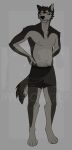 anthro bitethedog bulge canid canine canis clothing domestic_dog feeding fur grey_body grey_fur hi_res husky male mammal muscular nordic_sled_dog solo spitz teats travis_(maggotnizer) underwear watermark