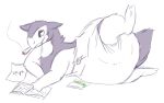 2022 ambiguous_gender anthro big_diaper chips_(food) clean_diaper clothed clothing diaper diaper_only drugs ears_down food full-length_portrait fur generation_8_pokemon hisuian_form hisuian_typhlosion huge_diaper juneberrysprout looking_at_object looking_down lying marijuana marijuana_blunt multicolored_body multicolored_fur nintendo pivoted_ears pokemon pokemon_(species) portrait raised_leg reading regional_form_(pokemon) simple_background smile smoke smoking smoking_marijuana solo topless two_tone_body two_tone_fur wearing_diaper white_background