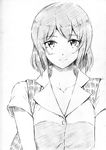  greyscale kazami_yuuka looking_at_viewer monochrome short_hair smile solo touhou traditional_media vent_arbre 