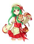  bag bangs bow braid cub detached_sleeves dress green_hair hair_over_shoulder handbag hat hat_bow kriss_sison long_hair original red_eyes solo tiger tiger_cub transparent_background twin_braids 