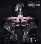 3d_(artwork) absurd_res anthro bikini blender_(artwork) canid clothing collar digital_media_(artwork) feet female glowing glowing_eyes gold_nails hi_res iglooder juzy_(brothersmiler) mammal muscular scaroused solo spread_legs spread_toes spreading swimwear toes two-piece_swimsuit veiny_legs