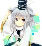  animal_ears bad_id bad_pixiv_id cat_ears hat japanese_clothes kariginu kazuki_shino kemonomimi_mode long_sleeves mononobe_no_futo open_mouth ponytail short_hair silver_hair skirt solo tate_eboshi touhou wide_sleeves 