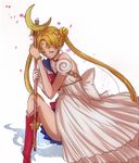  back_bow bad_id bad_pixiv_id bead_bracelet beads bishoujo_senshi_sailor_moon blonde_hair blue_sailor_collar blue_skirt boots bow bracelet choker closed_eyes double_bun dress gown heart holding holding_staff jewelry knee_boots kneeling long_hair maboroshi_no_ginzuishou moon_stick natsu10722 petals princess princess_serenity red_bow red_choker rose_petals sailor_collar sailor_moon sailor_senshi_uniform shadow skirt solo split_theme staff tsukino_usagi twintails white_dress 